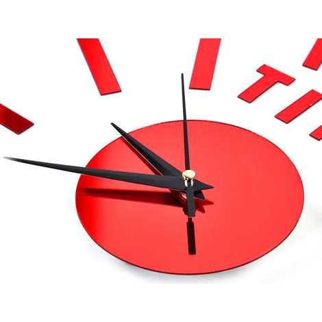 Horloge murale autocollante 3D, grande montre décorative à faire soi-même, décoration murale moderne pour la maison, le bureau ou la chambre (rouge) (1/5)