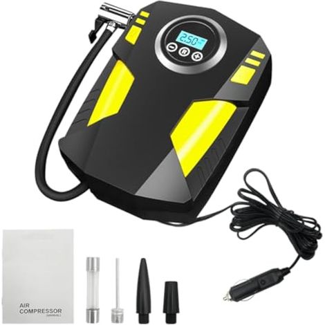 Ohleats - Compresseur d'air gonfleur de pneu, pompe de pneu de voiture 12 V avec manomètre numérique, serrure portable avec lumière LED pour pneus de voiture, vélos et autres (1/5)