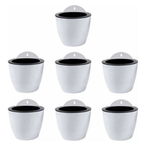 Jardinières Suspendues à Arrosage Automatique Lot de 7 Deco Mural Pot de Fleur Interieur, Exterieur Decoration Murale Fenêtre Blanc Plastique, Grande, 18 cm