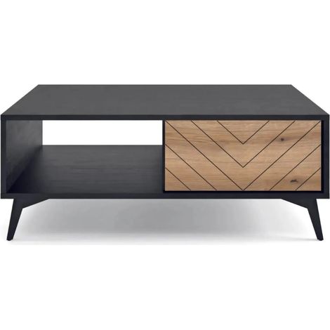 ALICE - Table basse 1 tiroir en bois - Marron et noir (1/4)