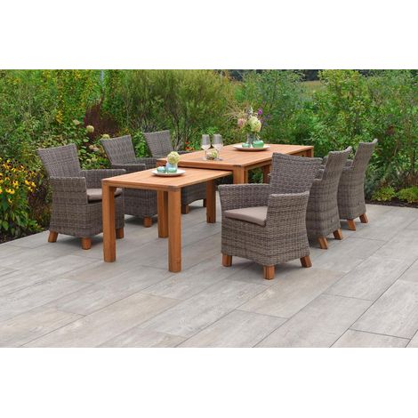 Toskana Set 7tlg 6 Sessel Auflagen Tisch 185/370x90/73cm