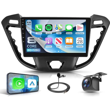 6G+128G 8 Cœurs Autoradio Android pour Transit Custom Tourneo 2013-2018(avec écran), 9'' Carplay Android Auto sans Fil FM/RDS/EQ/DSP WiFi GPS Panoramique 360° Commandes au Volant Caméra Recul (1/5)