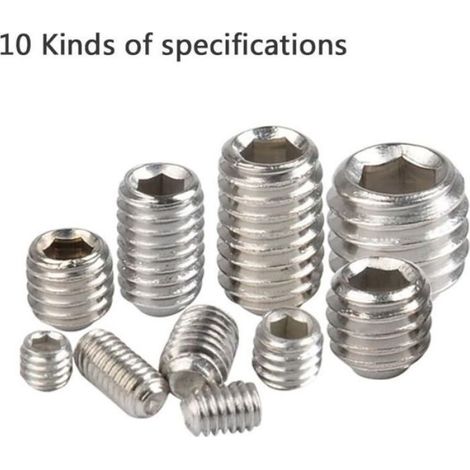200Pcs Vis Allen Acier Inoxydable Vis Sans Tête Hexagonale Set Métriques Accessoires Métalliques Professionnelles M3 M4 M5 M6 M8 (1/4)