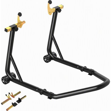HOMCOM caballete elevador universal soporte rueda trasera moto de acero robusta carga 544 kg con horquillas en U y L ajustables ruedas para reparación (1/5)