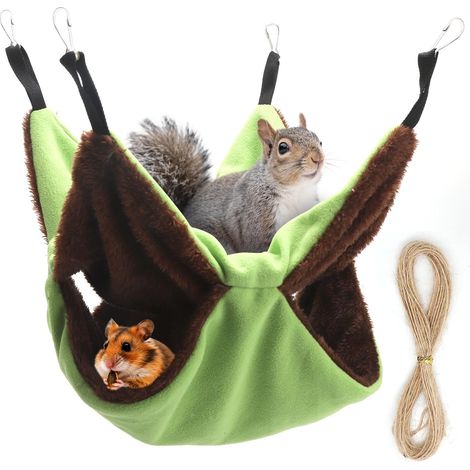 Hamac pour Petit Animal - 1 Pièce - Polaire Douce - Repos et Jeu - Cage Furet Cobaye Chinchilla - 35x35cm Vert (1/5)