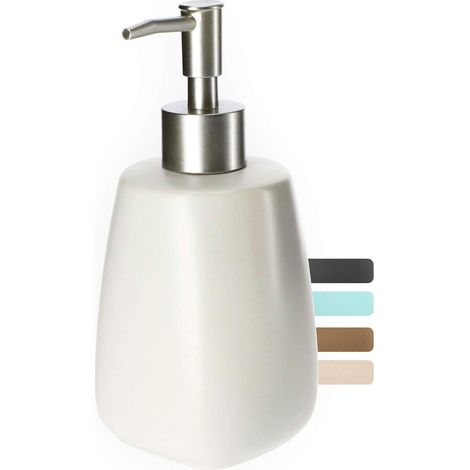 Distributeur de savon avec pompe, distributeur de lotion en céramique, finition mate, distributeur de savon liquide, distributeur de détergent (blanc (1/5)