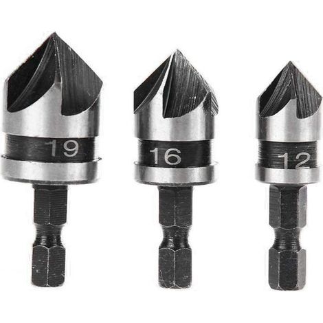 3pcs 90 Degrés 5 Flûte Fraises à Chanfreiner Set Pour Bois, Métal Changement Rapide 1/4\