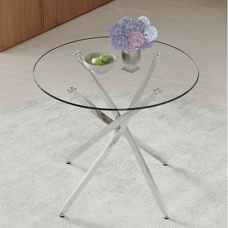 MEUBLIV Table à manger ronde 88 cm argent – plateau en verre trempé, 2 à 4 personnes (1/5)