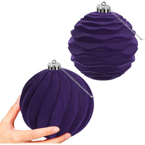 2 PCS Grandes Boules de Noël en Velvet Ornaments Ensemble de Suspension à l'épreuve pour Les décorations de fête de l'arbre de Noël (Violet, 15 cm) (1/5)