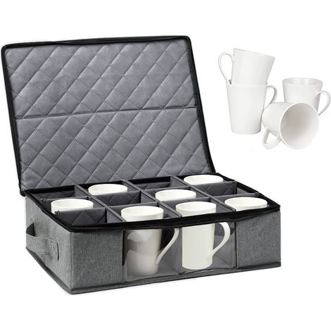 Aufbewahrungsbox für Becher mit Sichtfenster, zwei Fächern und Zwei-Wege-Verschluss – Oxford-Gewebe, 43 x 33 x 13 cm, Grau – 1 Behälter enthalten (1/5)