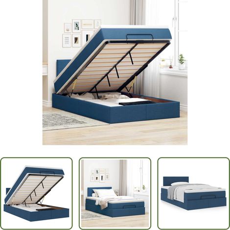 Rangement sous lit -  Lit ottoman avec matelas bleu 120x200 cm tissu (1/5)