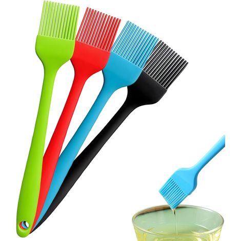 4 pinceles de silicona – aceite, salsas, pasteles – cocina – negro/rojo/verde/azul (1/4)