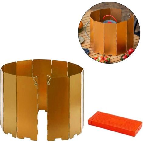 Pare-vent pour réchaud, pare-brise pliable et léger à 12 panneaux, protection contre le vent pour la randonnée, le pique-nique et la cuisine en plein air, couleur or (1/4)