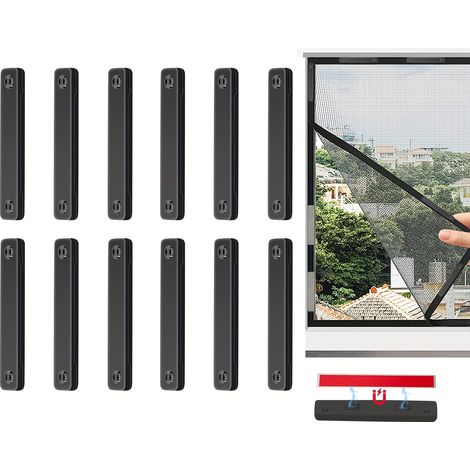 12 clips pour moustiquaire, bandes magnétiques auto-adhésives pour moustiquaire, clip de fenêtre pour filets anti-moustiques, noir, 12 pièces (1/5)