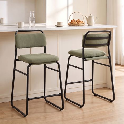 Lot de 2 Tabourets de Bar, Chaises de Bar en Velours, Assise Rembourrée 67H cm, Dossier et Repose-Pieds, Vert (1/5)