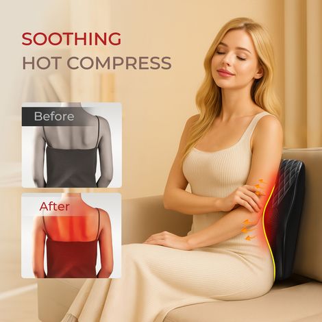 Oreiller de massage Shiatsu 3D rechargeable sans fil avec fonction chauffante, masseur électrique portable pour la nuque, les épaules et le dos, idéal pour la maison, le bureau et la voiture. (1/5)