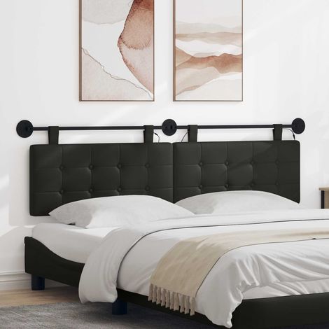 Tête de lit suspendue LED murale en simili cuir noir 170 x 55 cm, 2 pièces - PANGIVO (1/5)