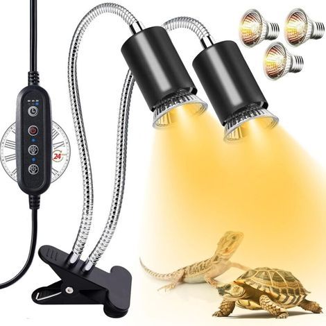 Lampe chauffante pour reptiles, lampe chauffante à double tête pour reptiles, lampe UVA/B pour tortues avec pince, contrôle séparé, lumière pour tortues, lumière de bronzage pour reptiles, dragon barb (1/5)