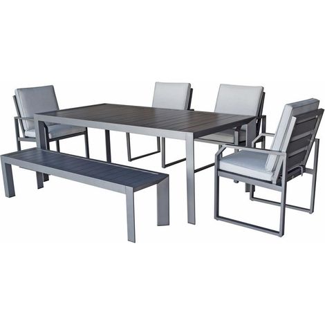 Signature Weave Alarna Rectangular Aluminium Dining Table Bench & 4 Chairs Grey (1/3)