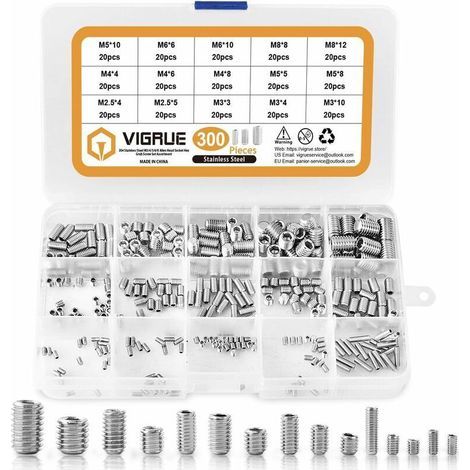 Ulisem Set assortimento di 300 viti a testa esagonale incassata M2.5 M3 M4 M5 M6 M8, kit di chiavi a bussola esagonali in acciaio inossidabile (1/5)