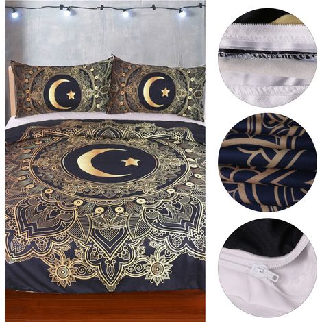 Parure de lit 3 pièces avec motifs 3D étoiles et lunes, housse de couette et taies d'oreiller, taille Full US. (1/5)