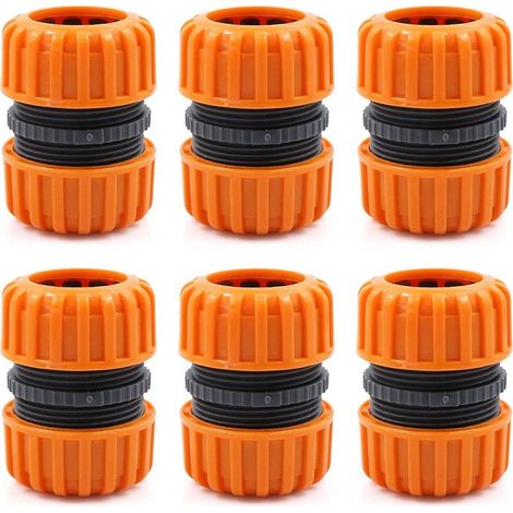Kit di riparazione per tubo da giardino – set da 6 pezzi per il collegamento di tubi da 19 mm (3/4"), per un collegamento facile e veloce o per la riparazione del tubo senza attrezzi, giallo (1/4)