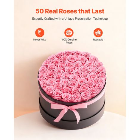 Rose Éternelle 50 Fleurs Éternelles Préservées Boîte Ronde Bouquet Roses Éternelles Cadeau pour Elle, Femme, Épouse, Maman, Mamie,… (1/5)