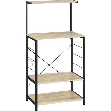 Scaffale per microonde in legno e acciaio, 4 ripiani, rovere chiaro e nero, 60 x 123 x 40 cm (1/5)