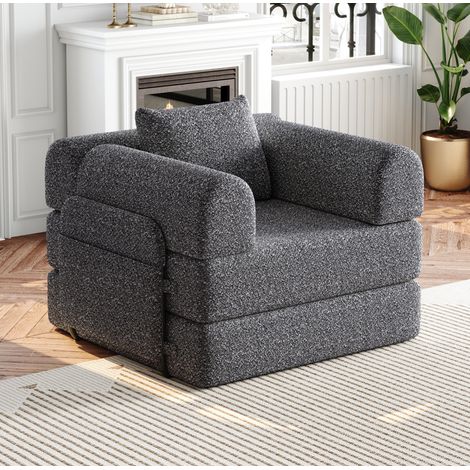 2-in-1 Chenille-Schlafsessel mit Armlehnen-Stauraum, Grau OKMYHOME (1/5)