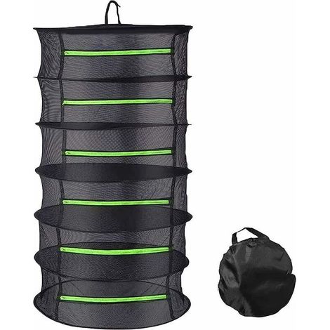 Séchoir à herbes 6 étages pliable en maille filet à suspendre pour plantes. poissons. fleurs. légumes avec fermeture éclair et sac de rangement (60 x 114 cm) (1/5)