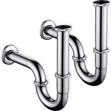 2X Universal Siphon für Waschbecken Röhrengeruchsverschluss in 1 1/4 x Ø 32 mm Röhrensiphon Edelstahl für Waschtisch Geruchsverschluss höhenverstellbar mit Wandrosette 2 Pcs (1/5)