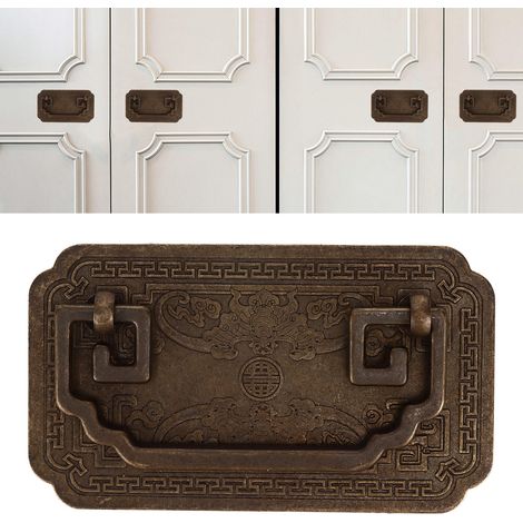 Poignées carrées en forme de chauve-souris, style mobilier chinois ancien, poignées en cuivre pur, portes et tiroirs d'armoires classiques, poignées rétro épaisses entièrement en cuivre, couleur bronz (1/5)