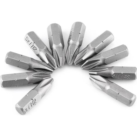 10 Stück 25 mm lange 1/4 Zoll Sechskantschaft S2 Magnetische PH2 Kreuzschlitzschraubendreherbits (1/5)