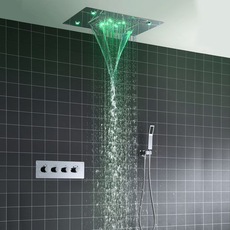 Columna Ducha,Multifuncional Columna Ducha Termostatica,Equipado con ducha de techo de 500x360mm y ducha de mano,Con luces LED,3 modos de pulverización de agua,juego de accesorios de ducha cromados (1/5)