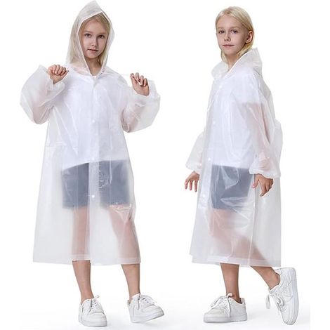 Set di due pezzi - Impermeabile per bambini - Mantella con cappuccio in EVA - Leggero - Impermeabile - Unisex - Bianco - Trasparente (1/5)