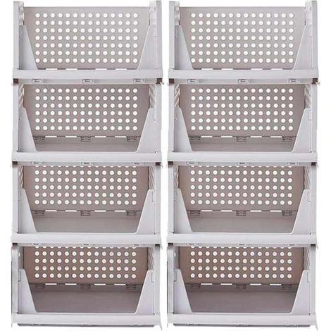 Organizador de guardarropa para ropa, 8 piezas, caja de almacenamiento de plástico plegable y apilable, organizador de cajones deslizantes para ropa, pantalones, dormitorio, vestidor - Blanco (1/5)
