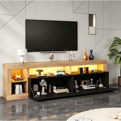 MEUBLIV TV-Möbel 184x42x58 cm, Schwarz – offener Stauraum mit LED (1/5)