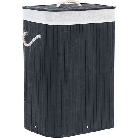 Panier Noir en Bambou 60 cm avec Couvercle Forme Rectangle Corbeille à Linge Komari (1/5)