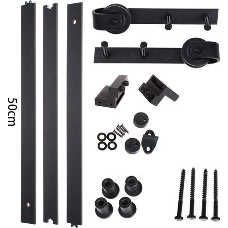 1.5M Quincaillerie Kit de Rail Suspendu Porte Coulissante, Ensemble Industriel Hardware kit pour Porte Suspendue en Bois Système de Porte avec Roulettes et Rail BLOW (1/5)