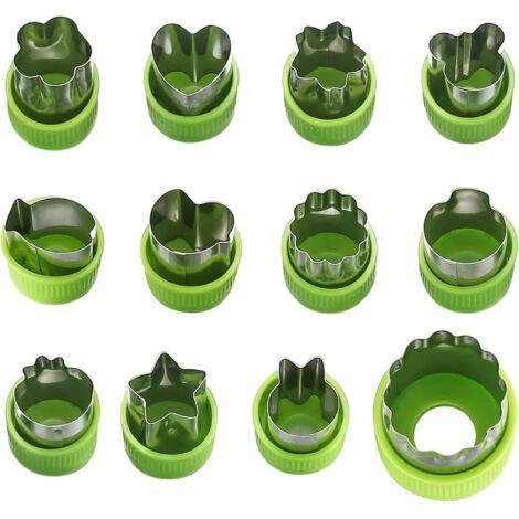 12 Pièces Emporte-pièces Fruits et Légumes en Acier Inoxydable, Coupe-légumes avec Manche de Protection pour Décoration Gâteau/Biscuit/Cookie/Toast/Fondant (1/5)