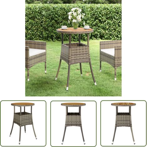 The Living Store Gartentisch Ø60x75 cm Akazienholz und Poly Rattan Grau - Gartentisch - Outdoor-Tisch - Terrassenmöbel - Balkonmöbel - Esstisch (1/5)