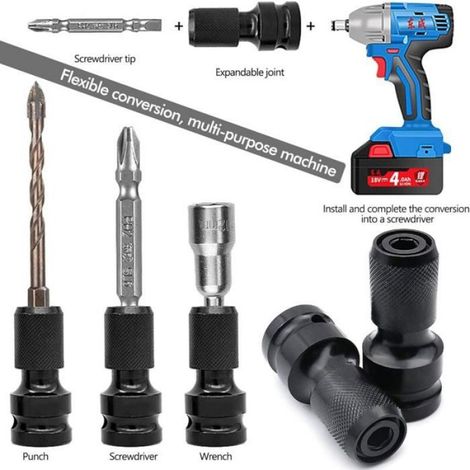 Adaptateur De Douille - 1/2 Pouces À 1/4 Pouces - Pour Clés À Choc Et Tournevis - Libération Rapide - Acier Chrome Vanadium - 2 Pièces (1/4)