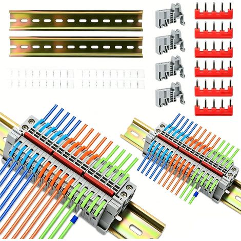 lot de 30 bornes en série pour rail DIN, bornes de connexion et de passage 0,08–4 mm², câblage rapide, bornes à vis enfichables, jeu de borniers pour un câblage rapide (1/5)