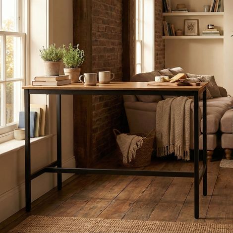 Table de bar rectangulaire 120x60x105 cm naturel et noir - CEFUSA (1/5)