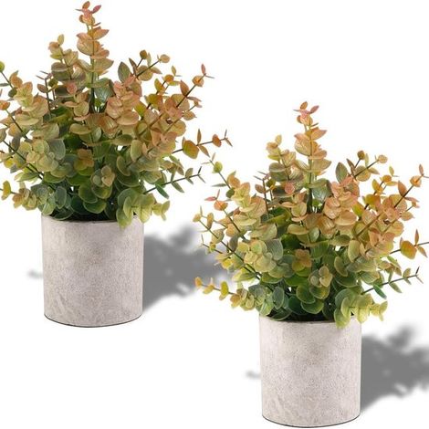 Dos pequeños árboles artificiales de eucalipto, adecuados como decoración para estantes interiores, Estilo 3 (1/5)