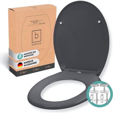 Abattant de WC Duroplast de qualité supérieure - Antibactérien - Ovale - Gris foncé - Avec fonction Quick Release et système d'abaissement automatique Softclose - Siège de toilette amovible (1/5)