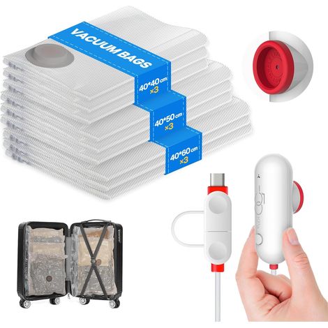 9 Sacs Sous Vide Vêtement Aspirateur avec Pompe USB, Idéal pour et Voyages (1/5)