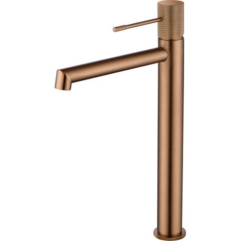 IMEX Grifería monocomando en latón con acabado oro rosa cepillado altura 322 mm cano 173 mm cartucho cerámico Ø26 mm para lavabo alto – Modelo Line BDD038-3ORC
