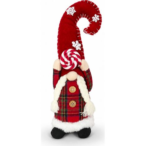 Gnomo Di Natale Decorativo In Tessuto Morbido, Soprammobile Natalizio Con Cappello Lungo E Fiocchi Di Neve, Disponibile In 35 E 50 Cm (1/5)