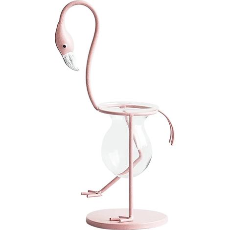 Vase hydroponique, vase en forme de flamant rose, vase en verre créatif, mini vase décoratif en fer forgé en forme de flamant rose pour plantes hydroponiques, décoration pour la maison et le bureau, r (1/5)